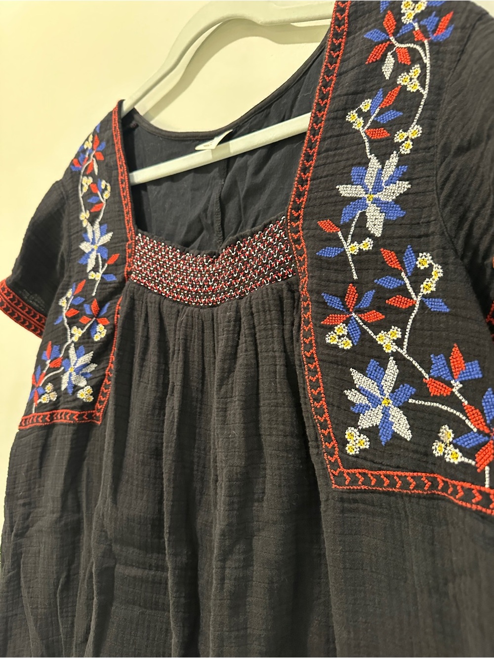 Black Dress with Red and White Embroidered Yoke - Picture 2 of 5